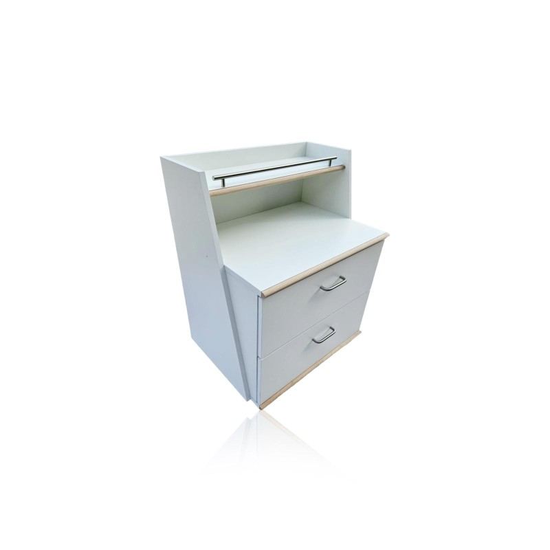 Meuble colonne blanc à roulettes – 2 tiroirs pour spa & massage