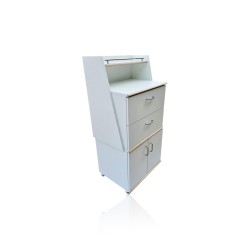 Meuble colonne blanc à roulettes – 2 tiroirs pour spa & massage