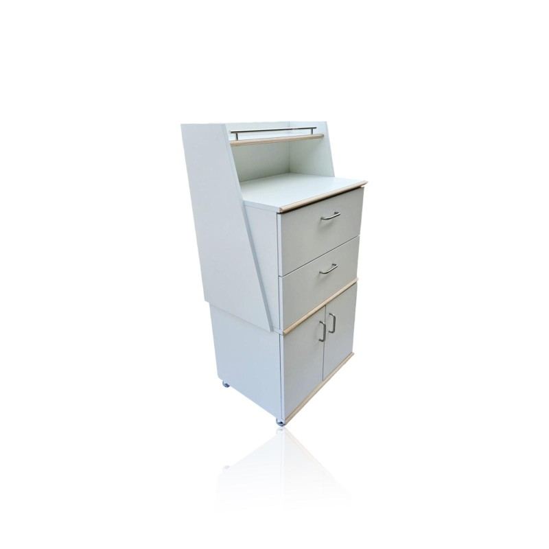 Meuble colonne blanc à roulettes – 2 tiroirs pour spa & massage