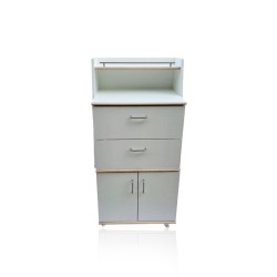 Meuble colonne blanc à roulettes – 2 tiroirs pour spa & massage